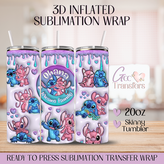 Ohana Means Family Glitter - 20oz 3D Inflated Sublimation Wrap