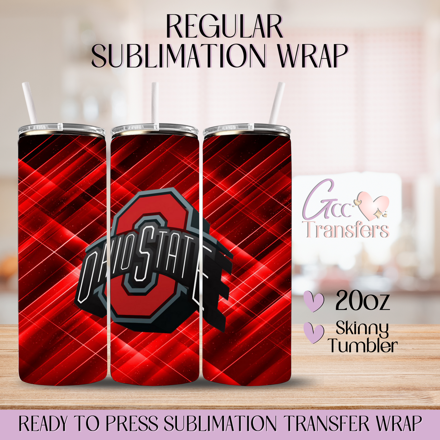 Ohio State Red Background 20oz Regular Sublimation Wrap GCC Transfers