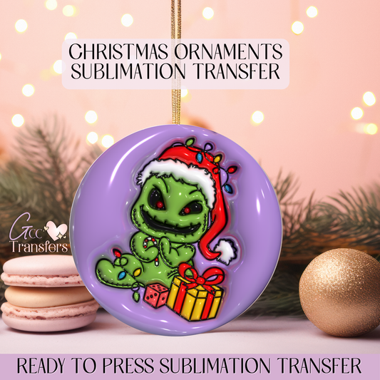 Ugly Cartoon Purple Background - 3" Inflated Ornament Sublimation Transfer