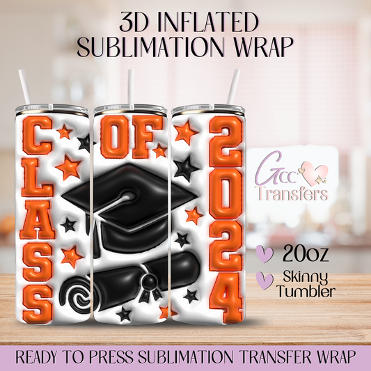 Orange Class of 2024 Graduation  - 20oz 3D Inflated Sublimation Wrap