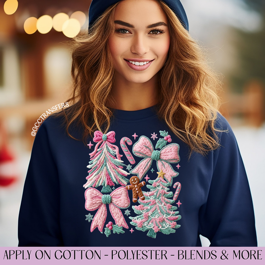 Pink Christmas Bow Coquette Crochet Yarn - Full Color DTF Transfer