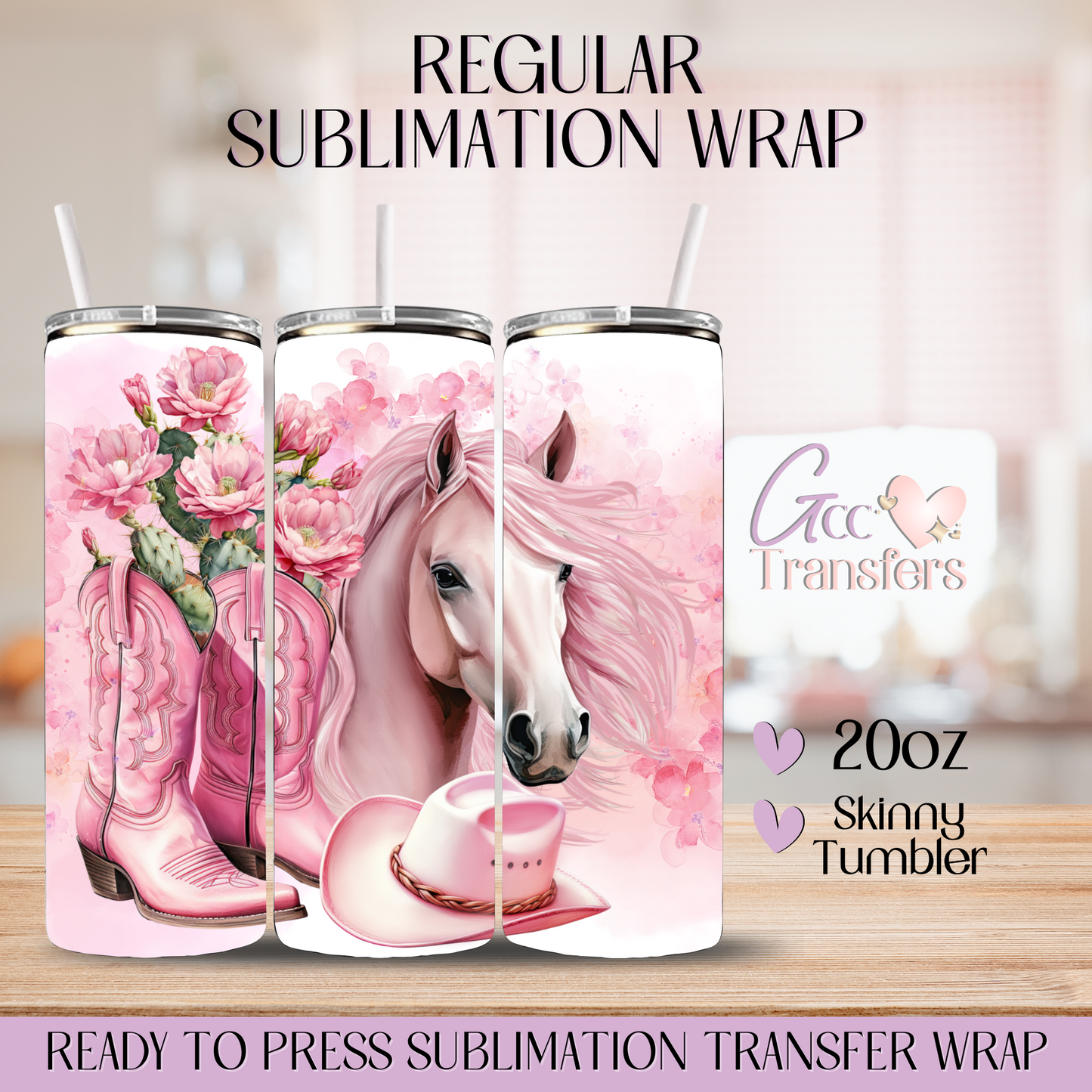 Pink Cowgirl Horse - 20oz Regular Sublimation Wrap