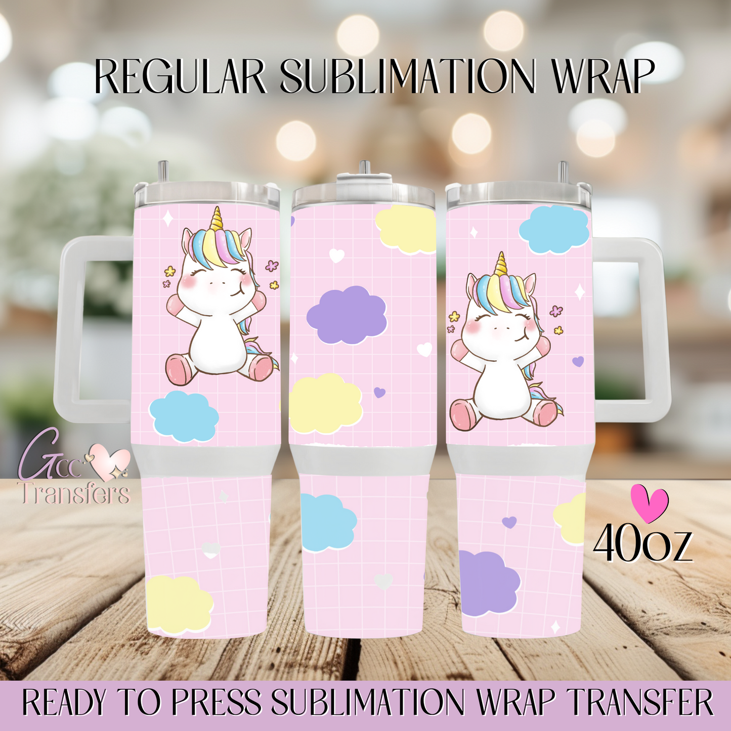 Pink Cute Unicorns - 40oz Regular Sublimation Wrap