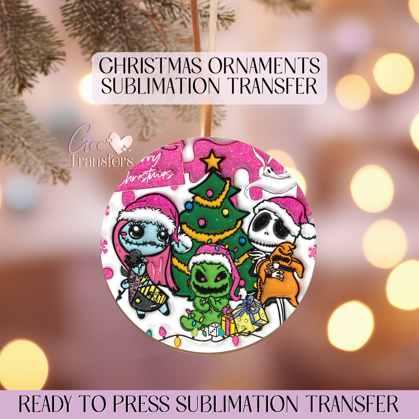 Pink Sally Jack Oogie Xmas Tree - 3" Inflated Ornament Sublimation Transfer