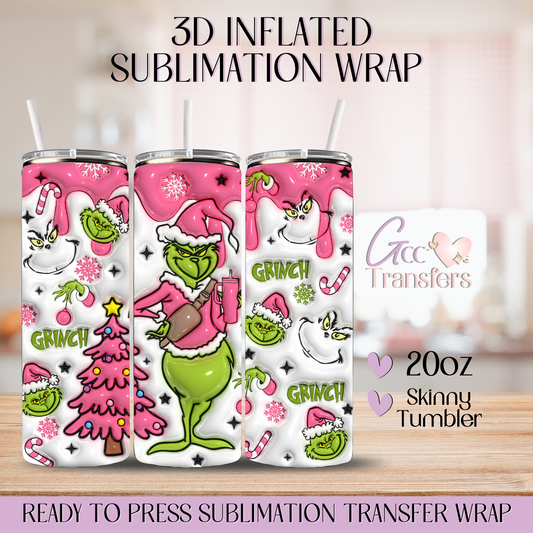 Pink Grinch - 20oz 3D Inflated Sublimation Wrap