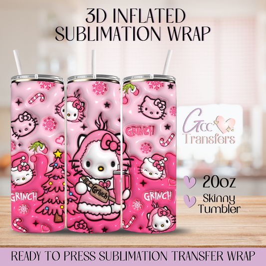 Pink Grinch Kitty Christmas - 20oz 3D Inflated Sublimation Wrap