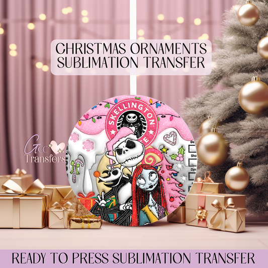 Pink Jack & Sally Pose - 3" Inflated Ornament Sublimation Transfer