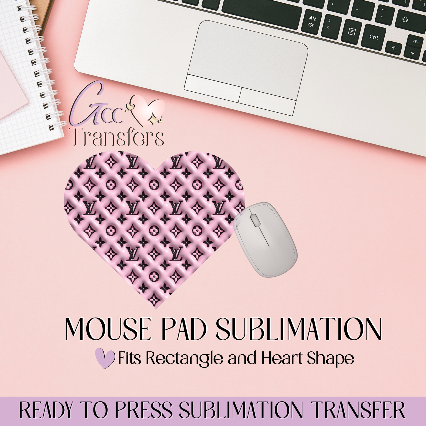 Pink LV Luxury Pattern 3D - Mouse Pad Sublimation Transfer