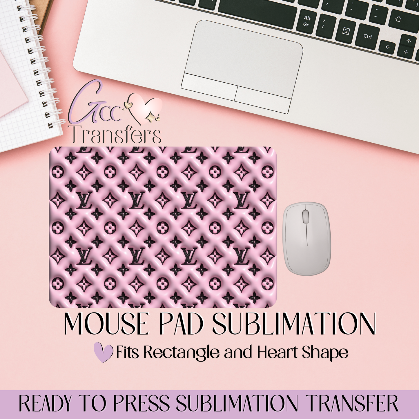 Pink LV Luxury Pattern 3D - Mouse Pad Sublimation Transfer