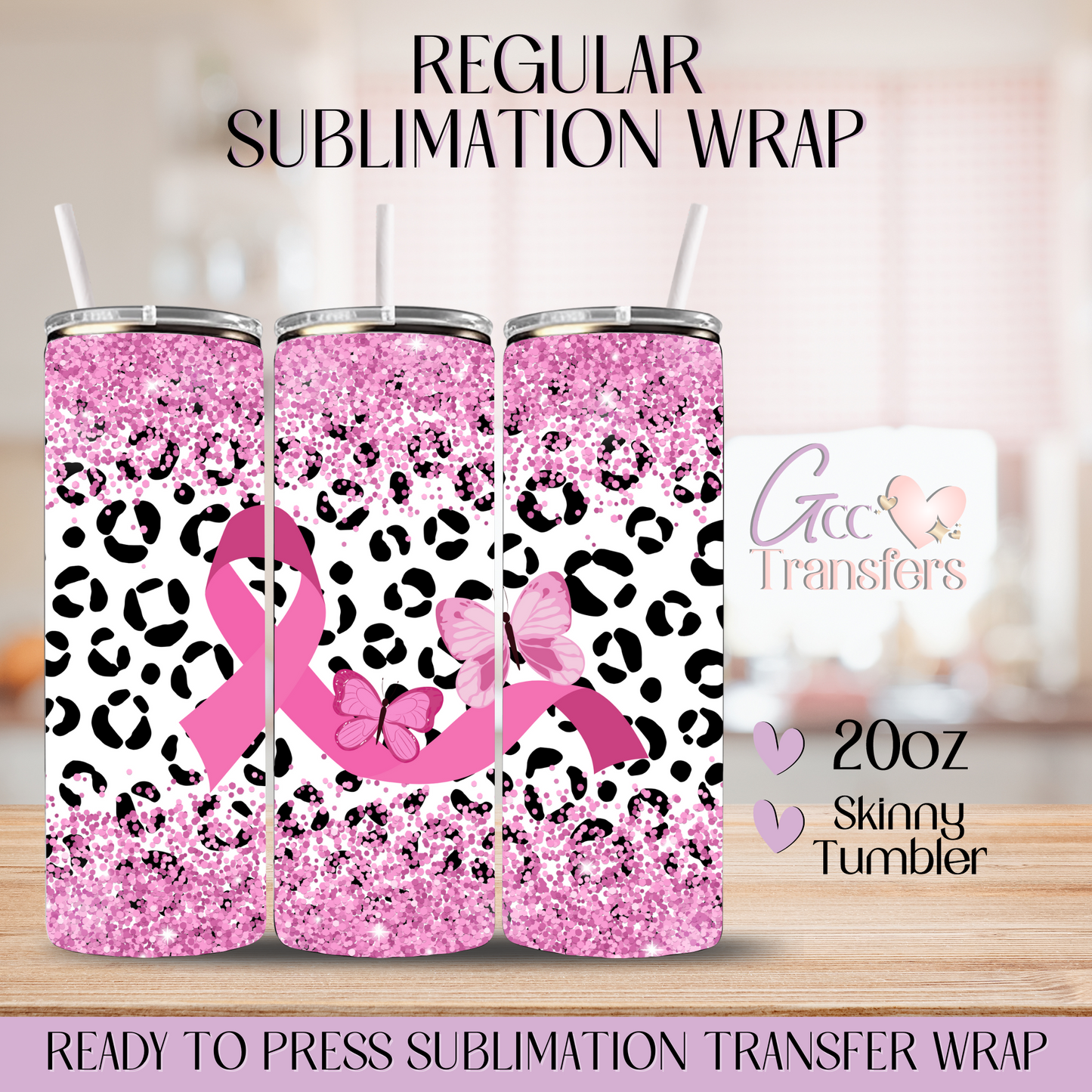 Pink Ribbon Leopard BCA - 20oz Regular Sublimation Wrap