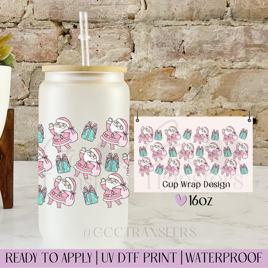 Pink Santa Gifts - 16oz UV DTF WRAP