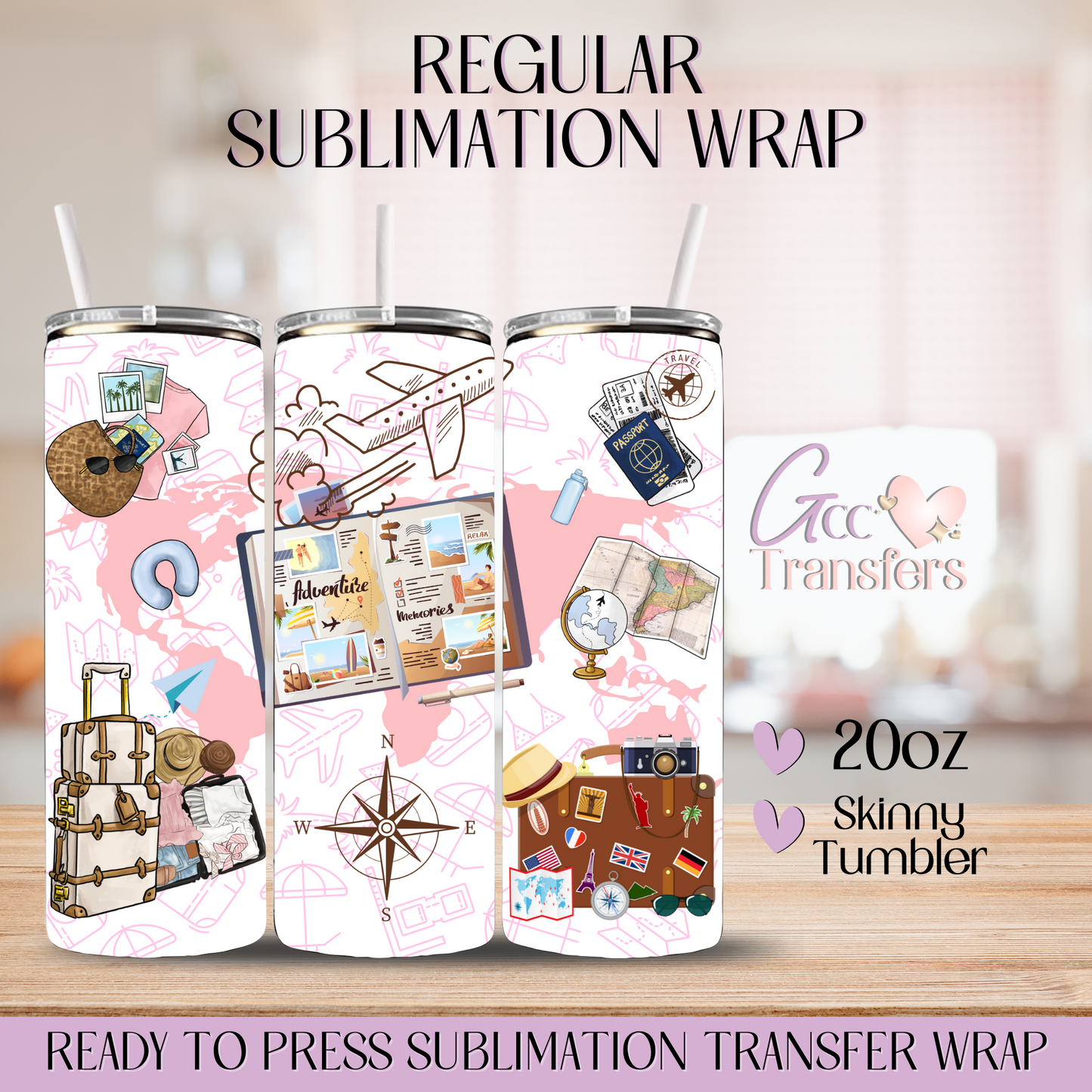 Pink Travel - 20oz Regular Sublimation Wrap