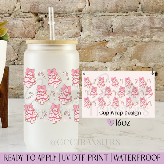 Cookies Pink Xmas Candy Cane - 16oz UV DTF WRAP