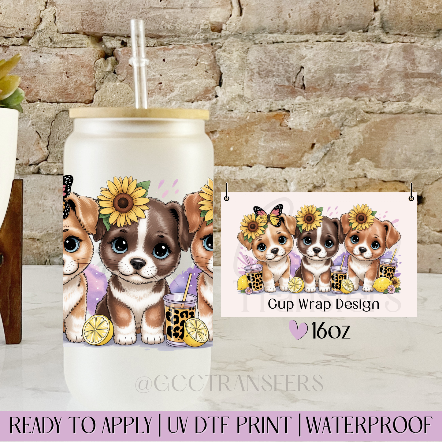 Puppies with Lemons Leopard Spring - 16oz UV DTF WRAP