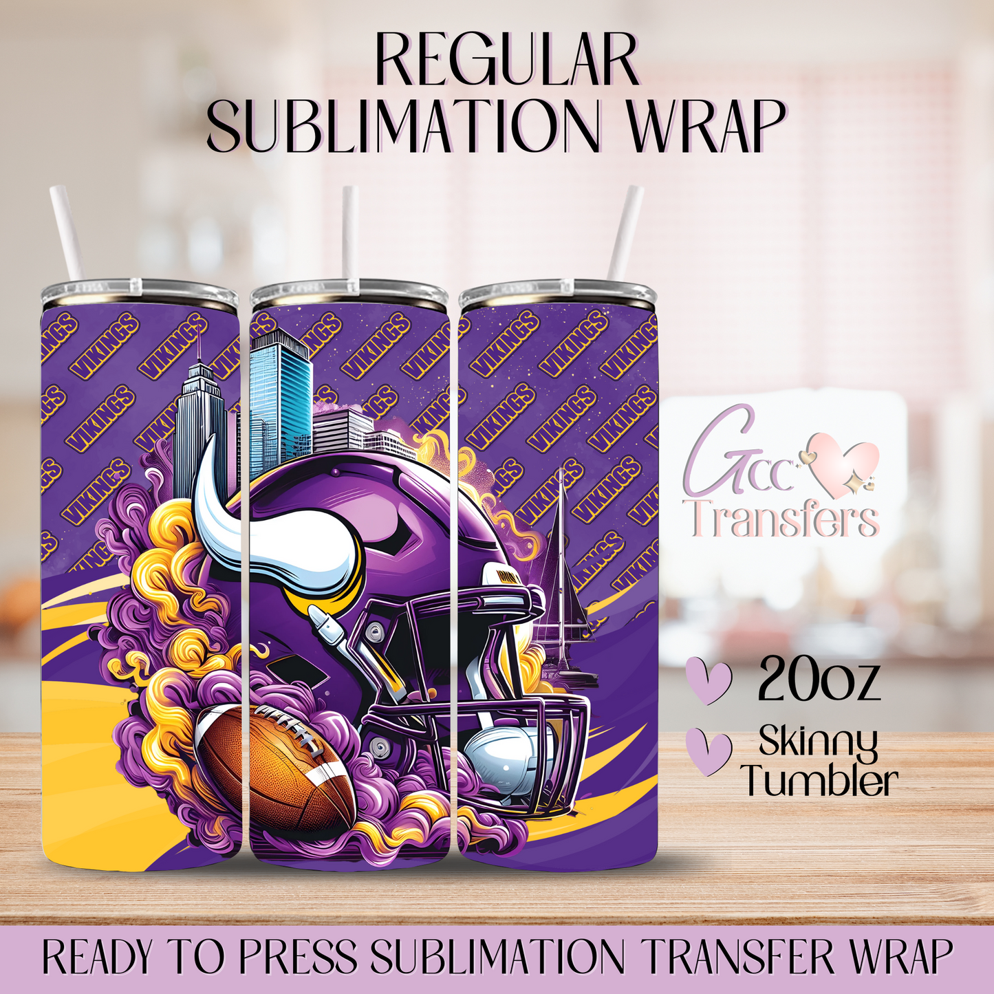 Purple Vikings Football Team- 20oz Regular Sublimation Wrap