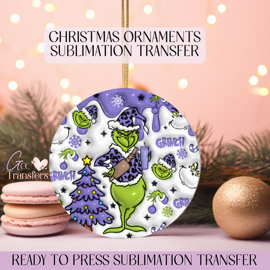 Purple Grinch Boujee - 3" Ornament Sublimation Transfer
