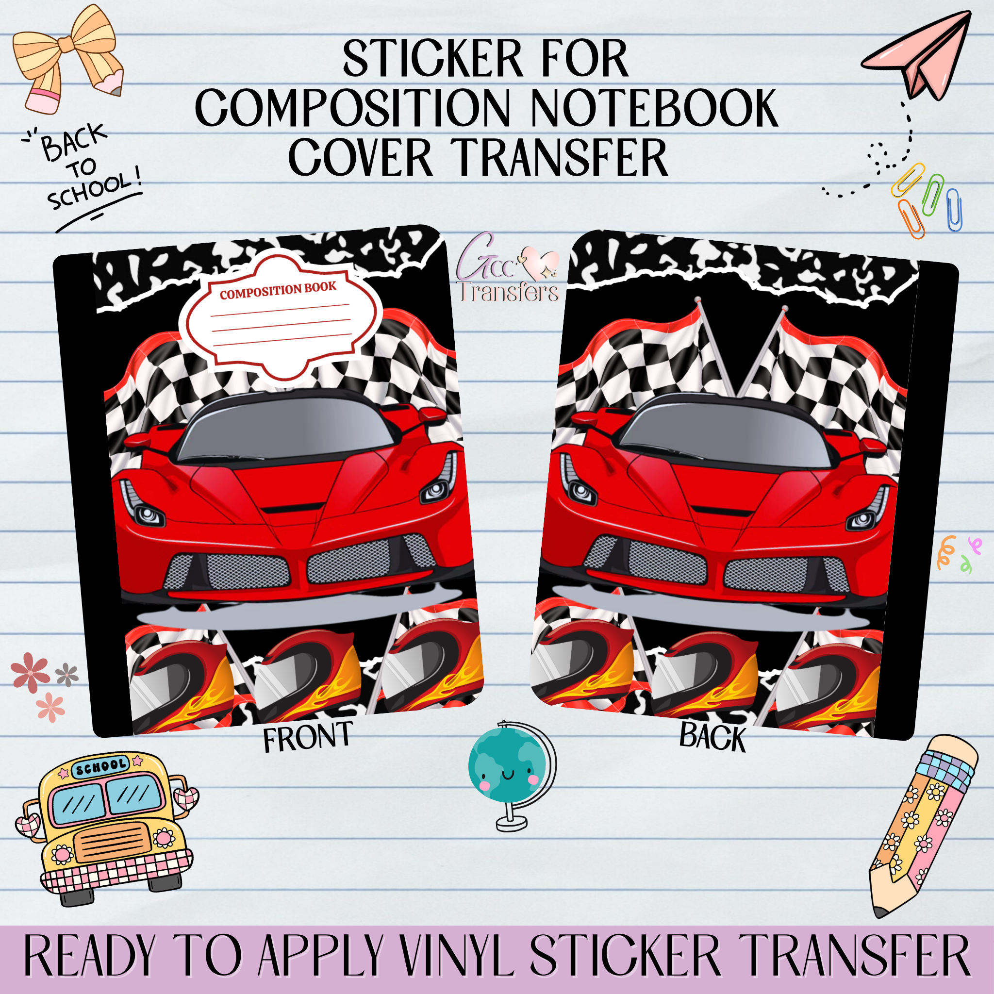 Car Rear Notebook Cover Race Red Car - Sticker for Notebook Cover – GCC Transfers