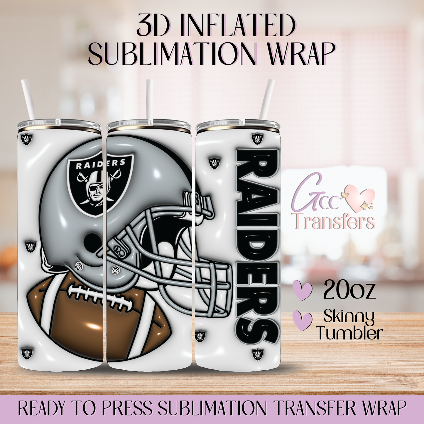Raiders Football Color - 20oz 3D Inflated Sublimation Wrap
