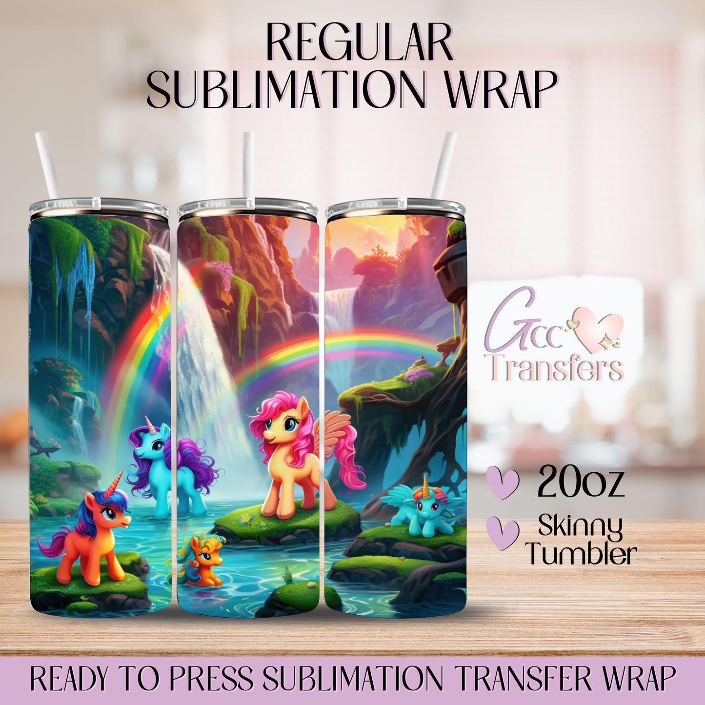 Rainbow Coloful Cute Ponies - 20oz Regular Sublimation Wrap