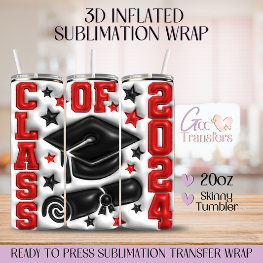 Red Class of 2024 Graduation  - 20oz 3D Inflated Sublimation Wrap