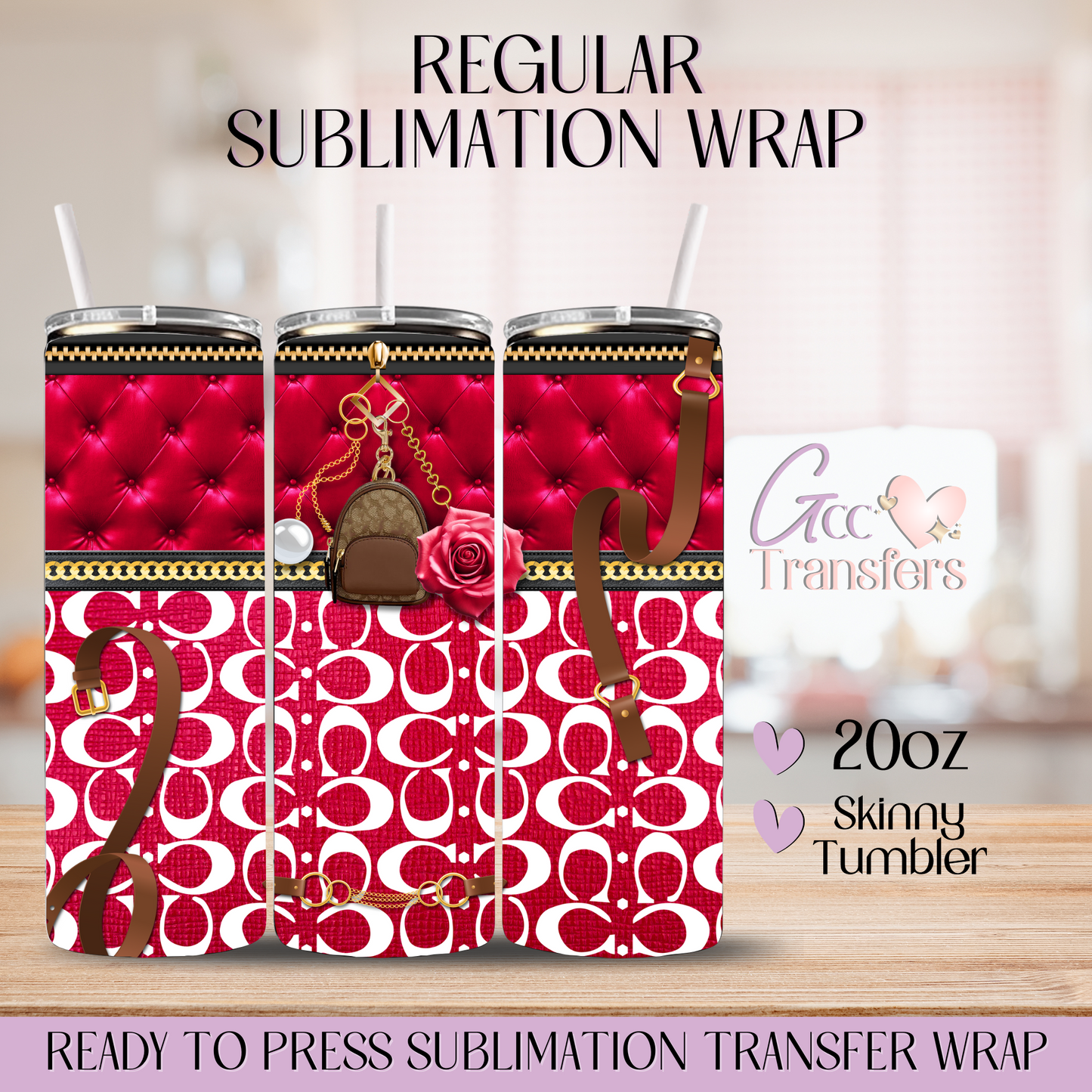 Fashion Purse Red Rose - 20oz Regular Sublimation Wrap