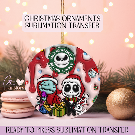 Red Dripping Sally & Jack - 3" Inflated Ornament Sublimation Transfer