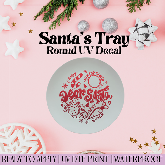 Red Gradient Dear Santa - Round Santa Tray UVDTF Decal