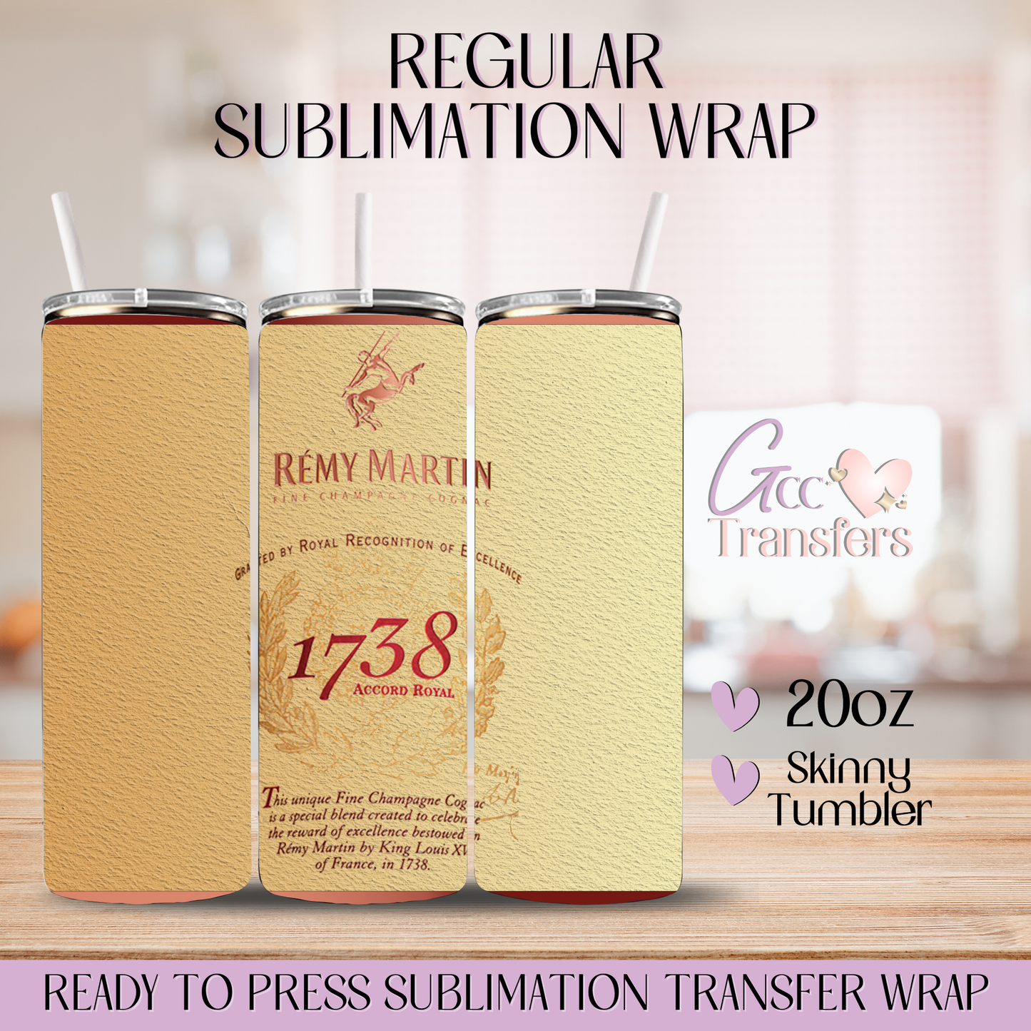 1738 Bottle Champagne Cognac- 20oz Regular Sublimation Wrap