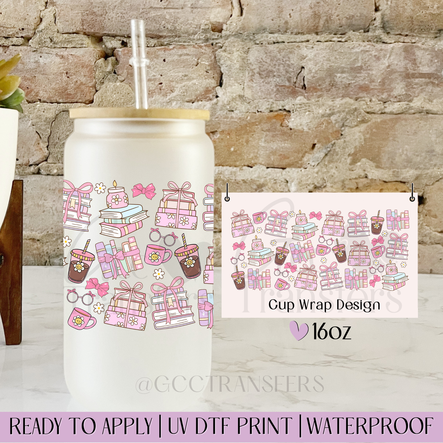 Coffee Coquette Bookish Girl - 16oz UV DTF WRAP