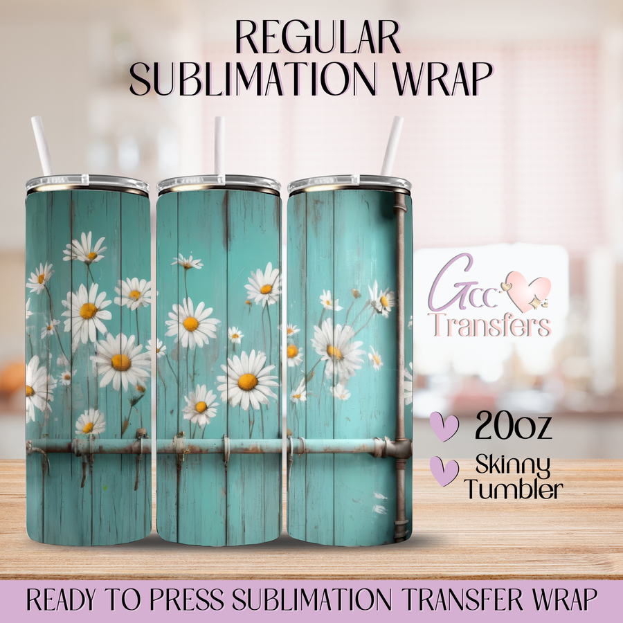 Rustic Teal Blue Wooden Wall- 20oz Regular Sublimation Wrap