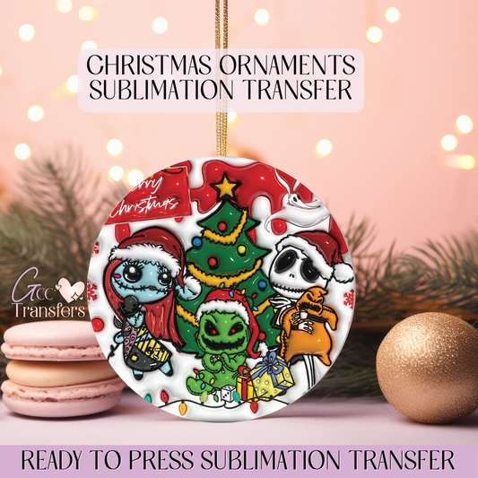 Creepy Red Xmas Tree- 3" Ornament Sublimation Transfer