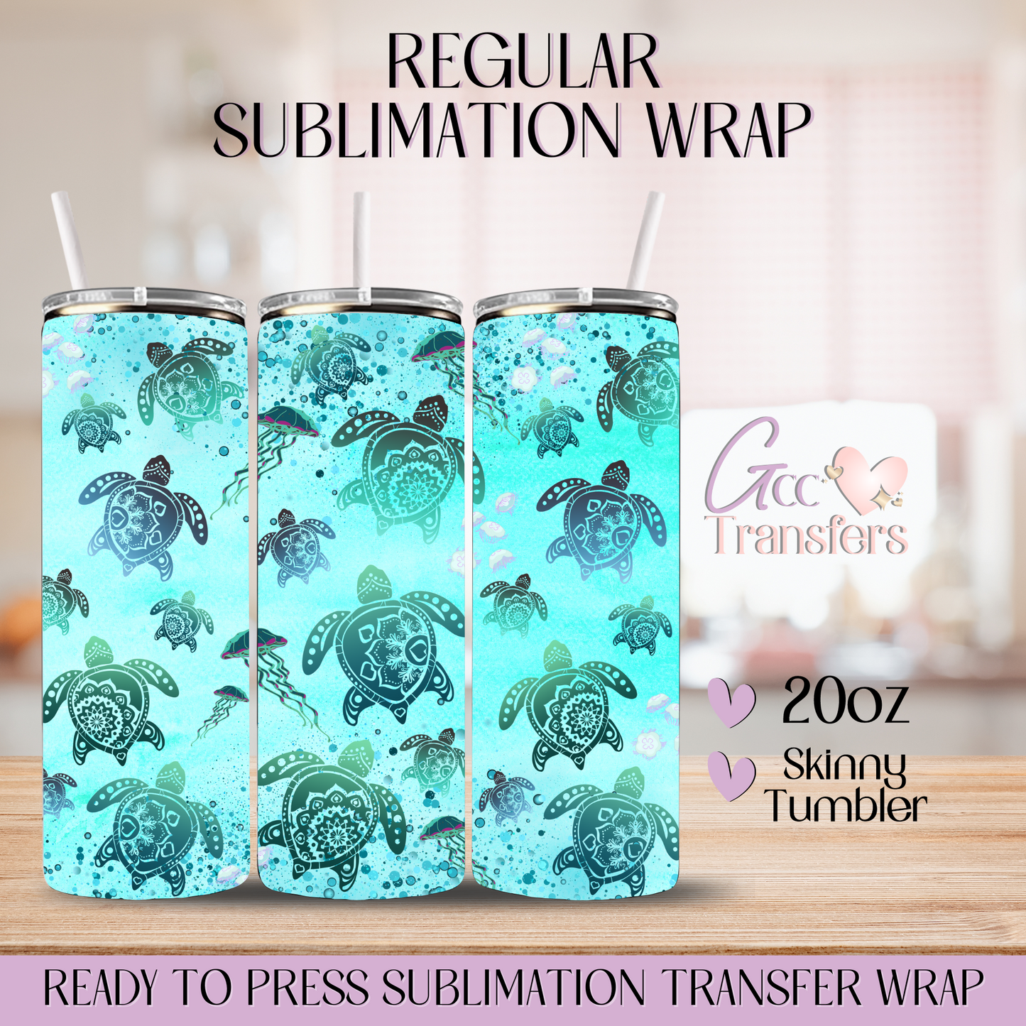 Sea Turtles and Jelly Fish - 20oz Regular Sublimation Wrap