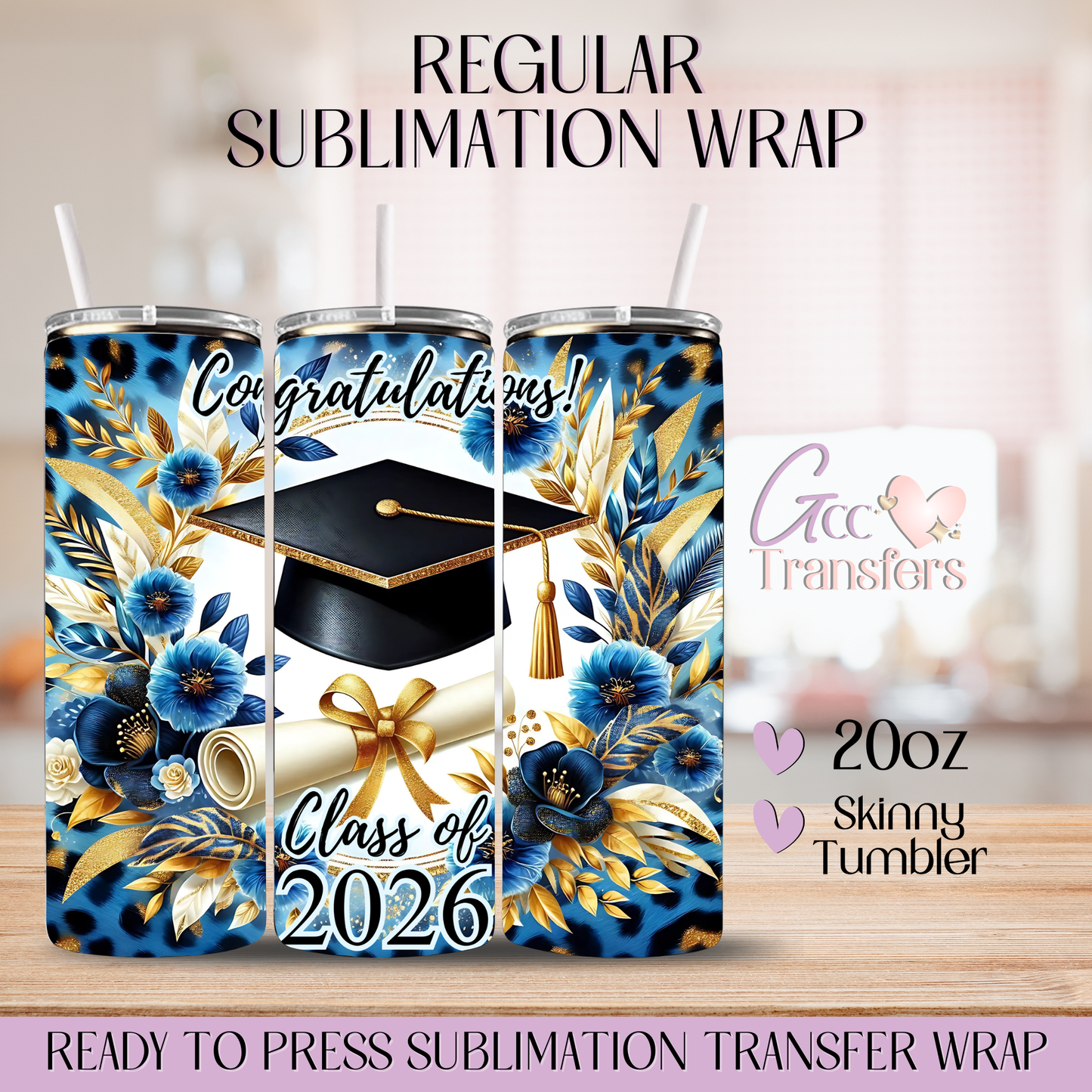 Class of 2026 Blue Leopard - 20oz Regular Sublimation Wrap