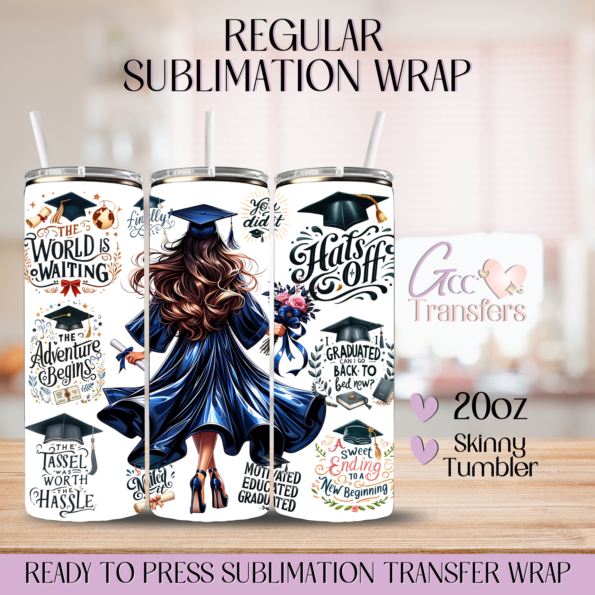 Blue Happy Graduate Girl Class of 2026 - 20oz Regular Sublimation Wrap ...