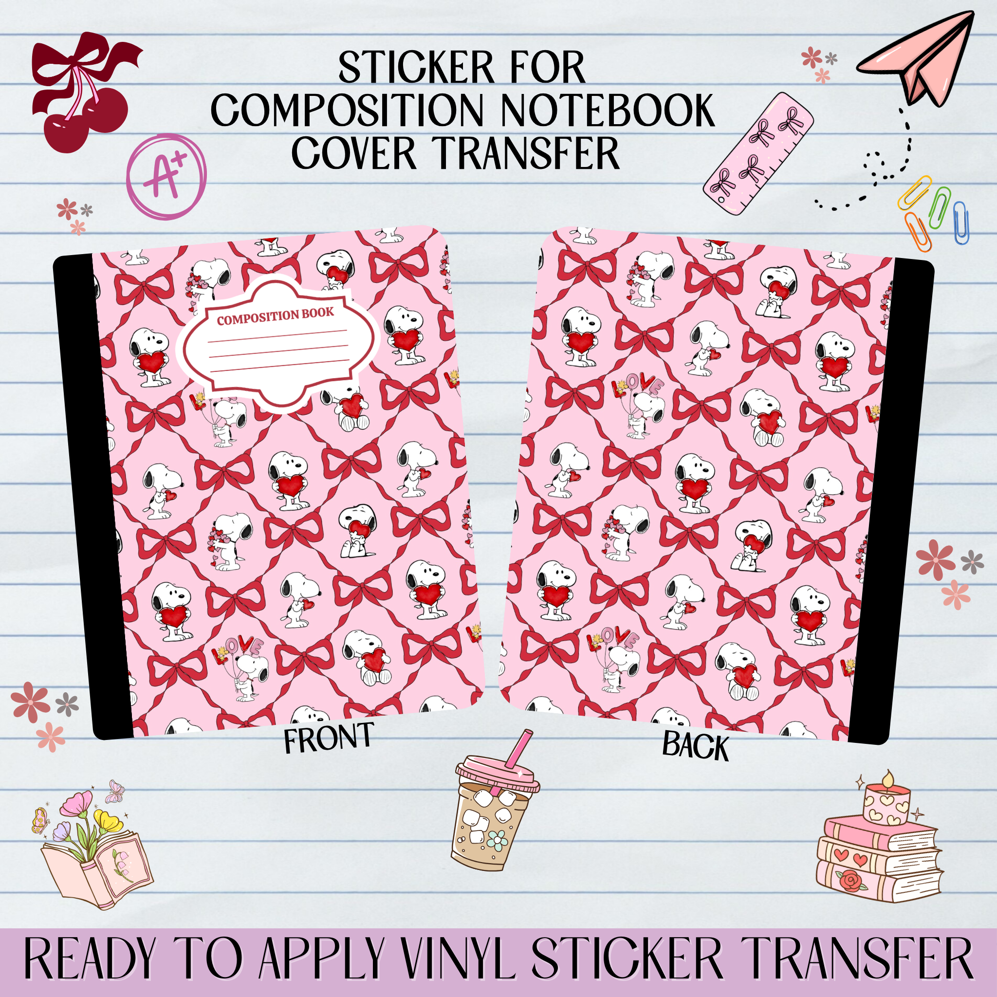 Snoopy Valentine Coquette Bows - Sticker for Notebook Cover – GCC Transfers