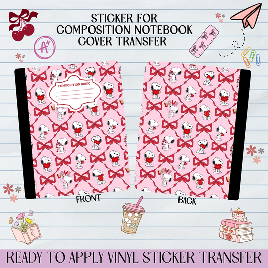 Snoopy Valentine Coquette Bows - Sticker for Notebook Cover