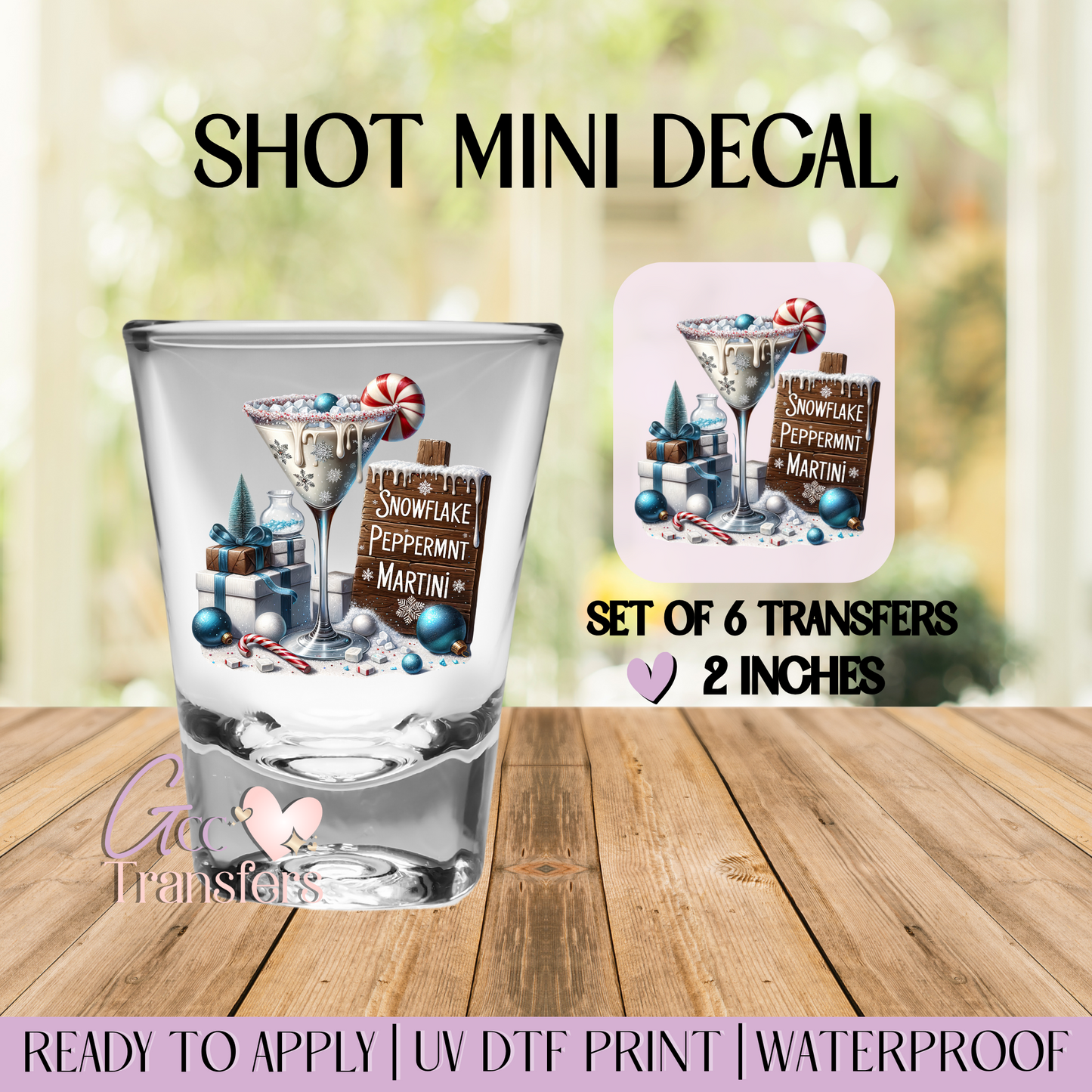 Snowflake Peppermint Martini - Set of 6 (Shot UV Decals)