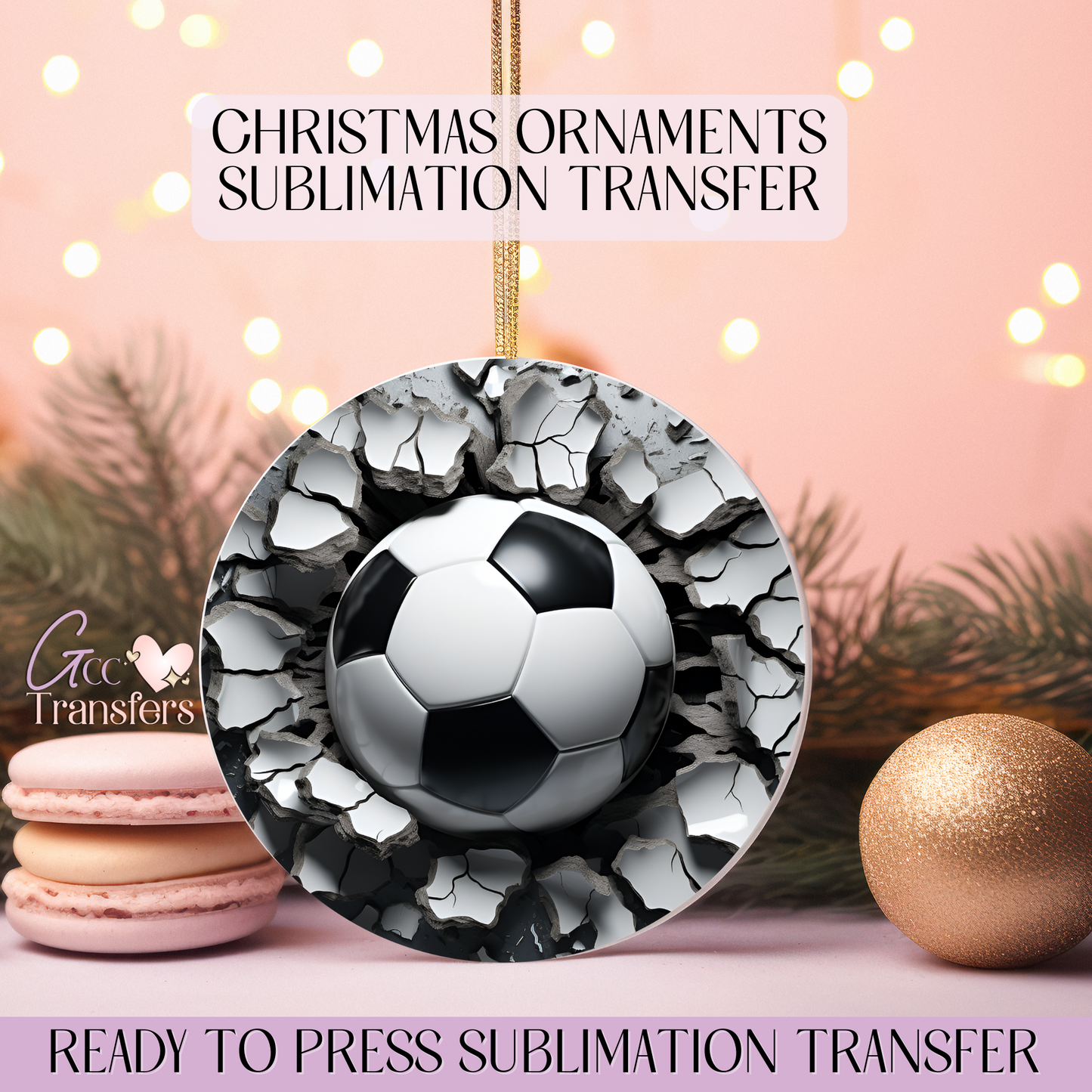 Soccer Ball Broken Wall - 3" Ornament Sublimation Transfer