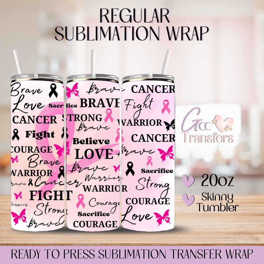 Soft Pink Ribbon Breast Cancer Awareness- 20oz Regular Sublimation Wrap