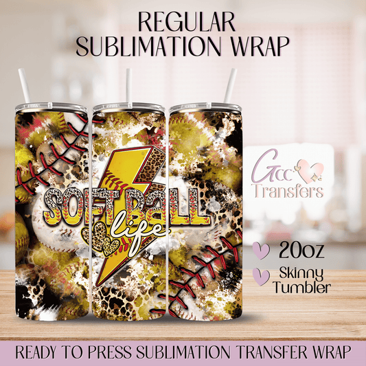 Softball Life Leopard - 20oz Regular Sublimation Wrap
