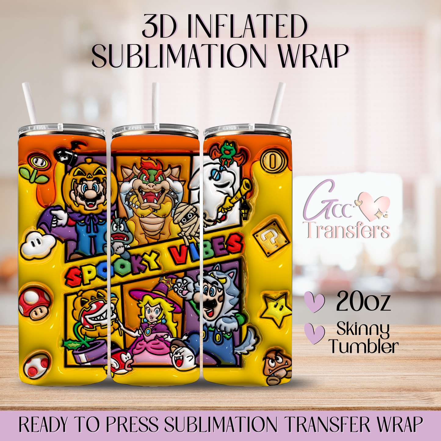 Spooky Vibes Mario Friends  - 20oz 3D Inflated Sublimation Wrap