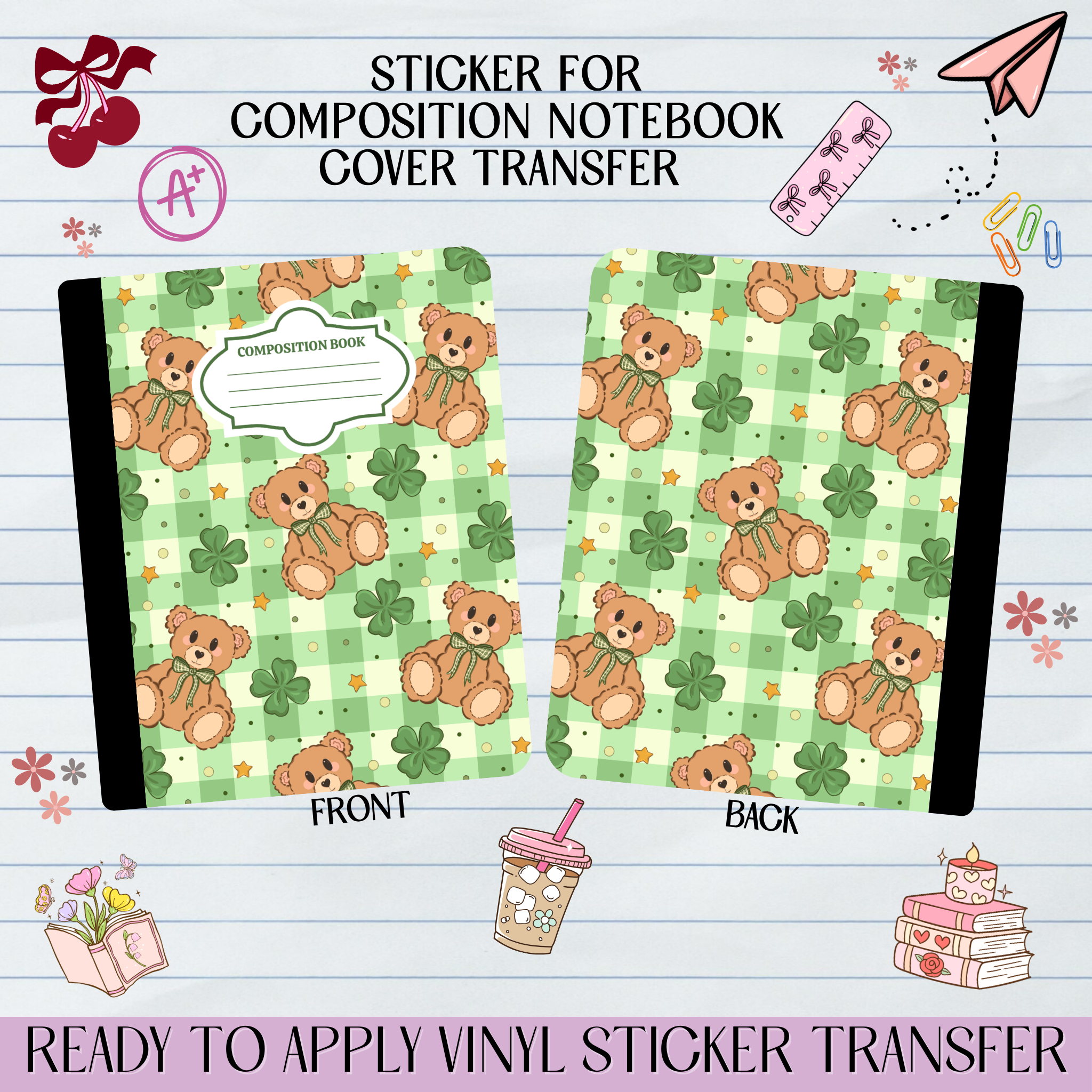 St. Patricks Lucky Bear - Sticker for Notebook Cover – GCC Transfers