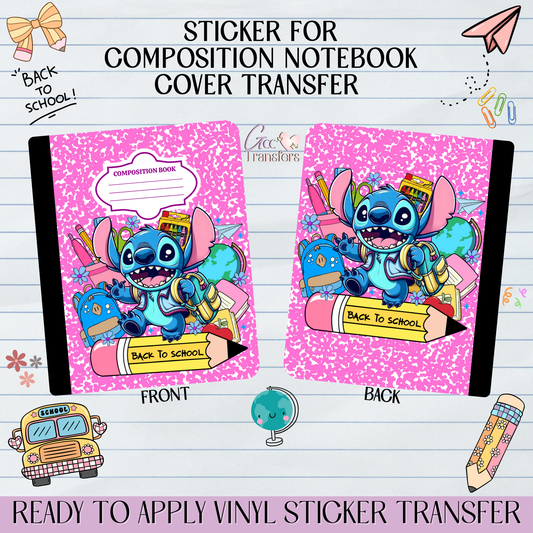 Pink Alien Back to School - Sticker for Notebook Cover
