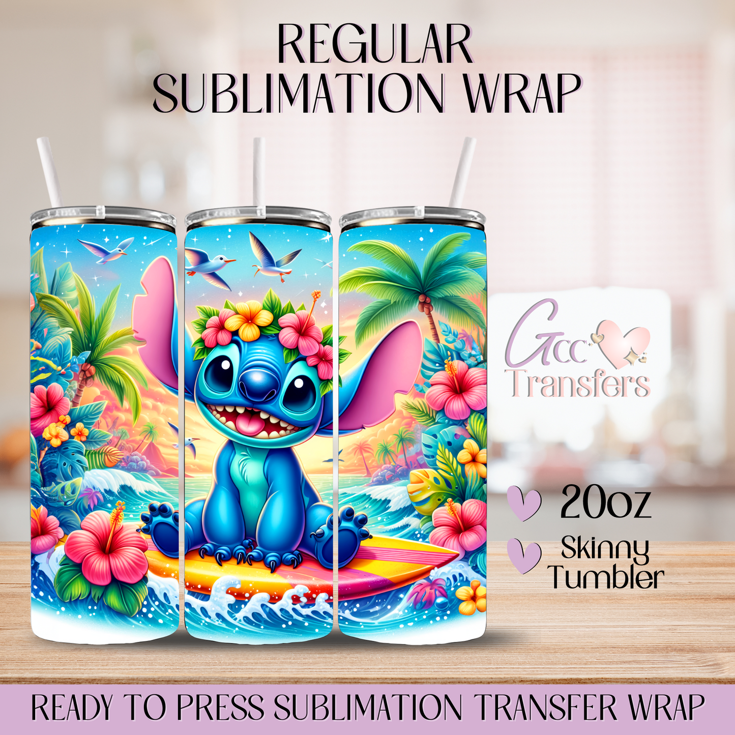 Cute Character on the Beach Flowers - 20oz Regular Sublimation Wrap