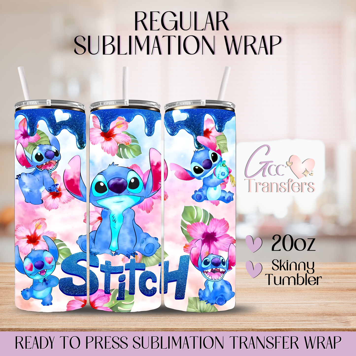 Blue Alien Floral Playing - 20oz Regular Sublimation Wrap
