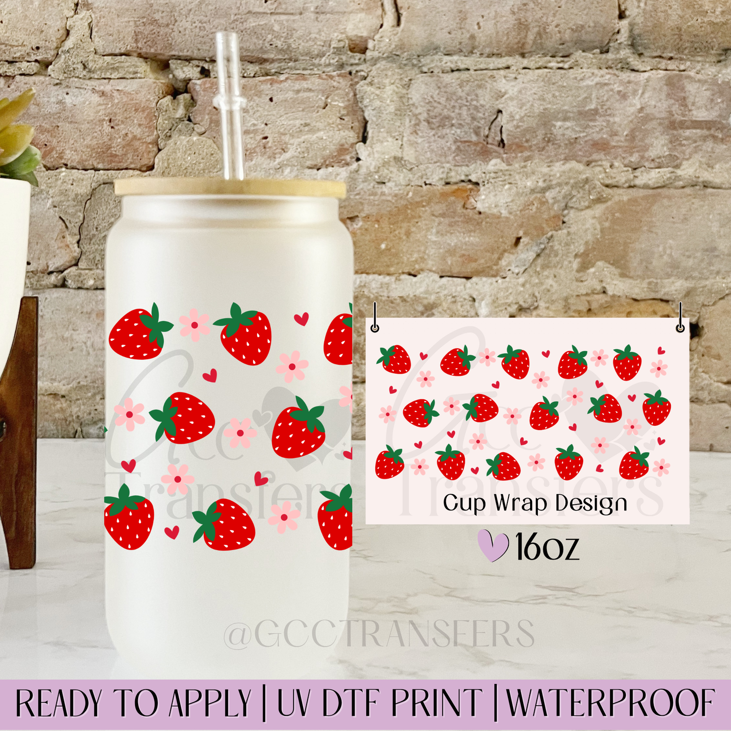 Strawberries and Daisies Summer - 16oz UV DTF WRAP