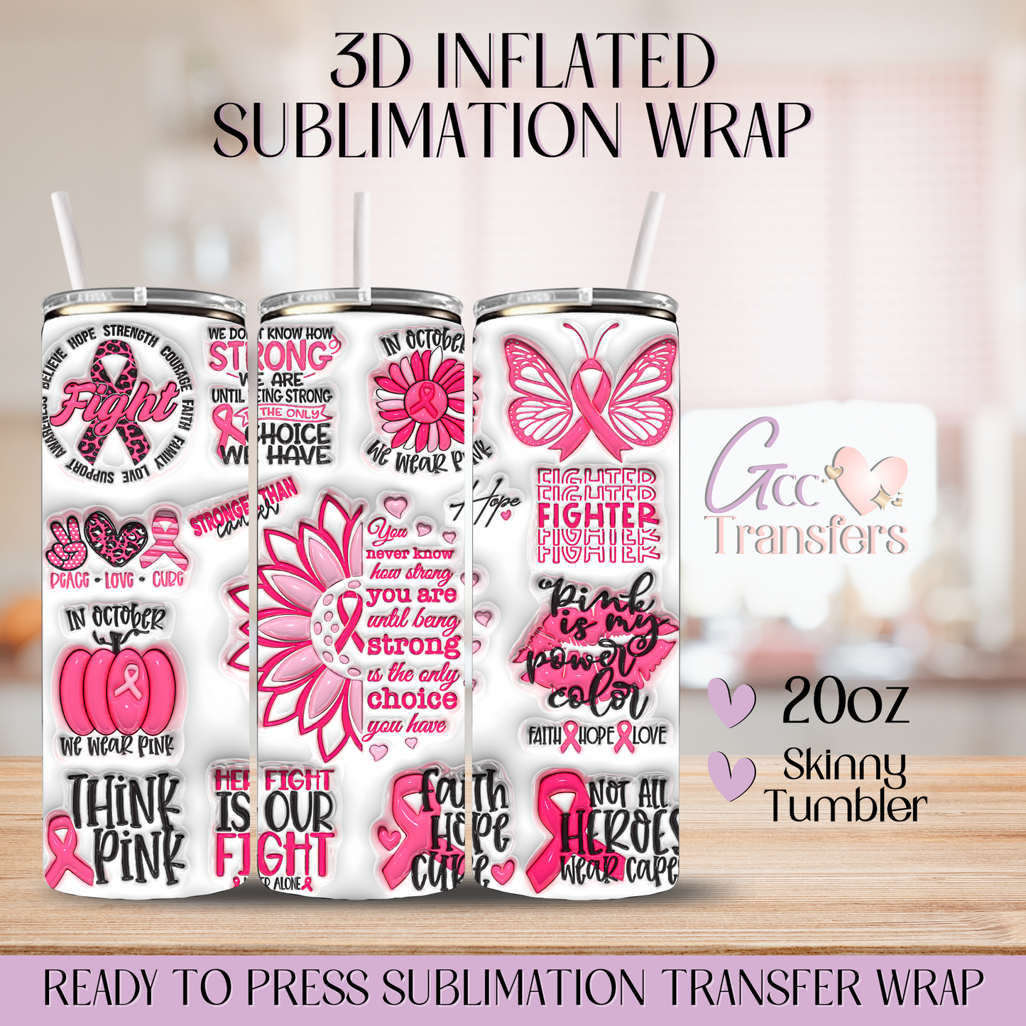 Stronger than Cancer Awareness- 20oz 3D Inflated Sublimation Wrap