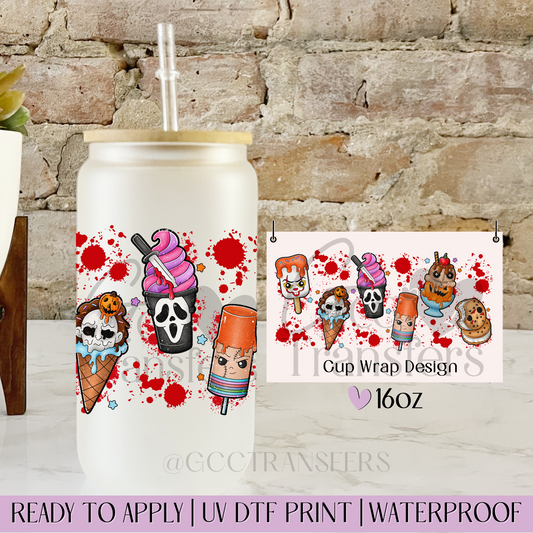 Summer Ice Cream Horror Characters - 16oz UV DTF WRAP