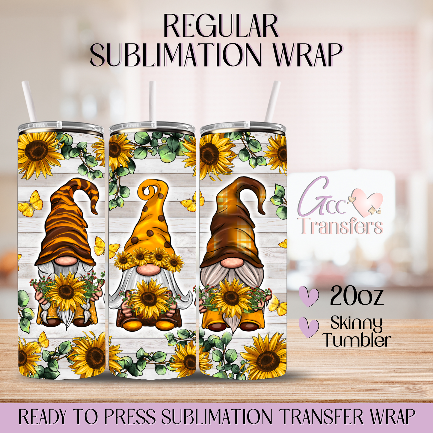 Sunflowers Gnomes- 20oz Regular Sublimation Wrap