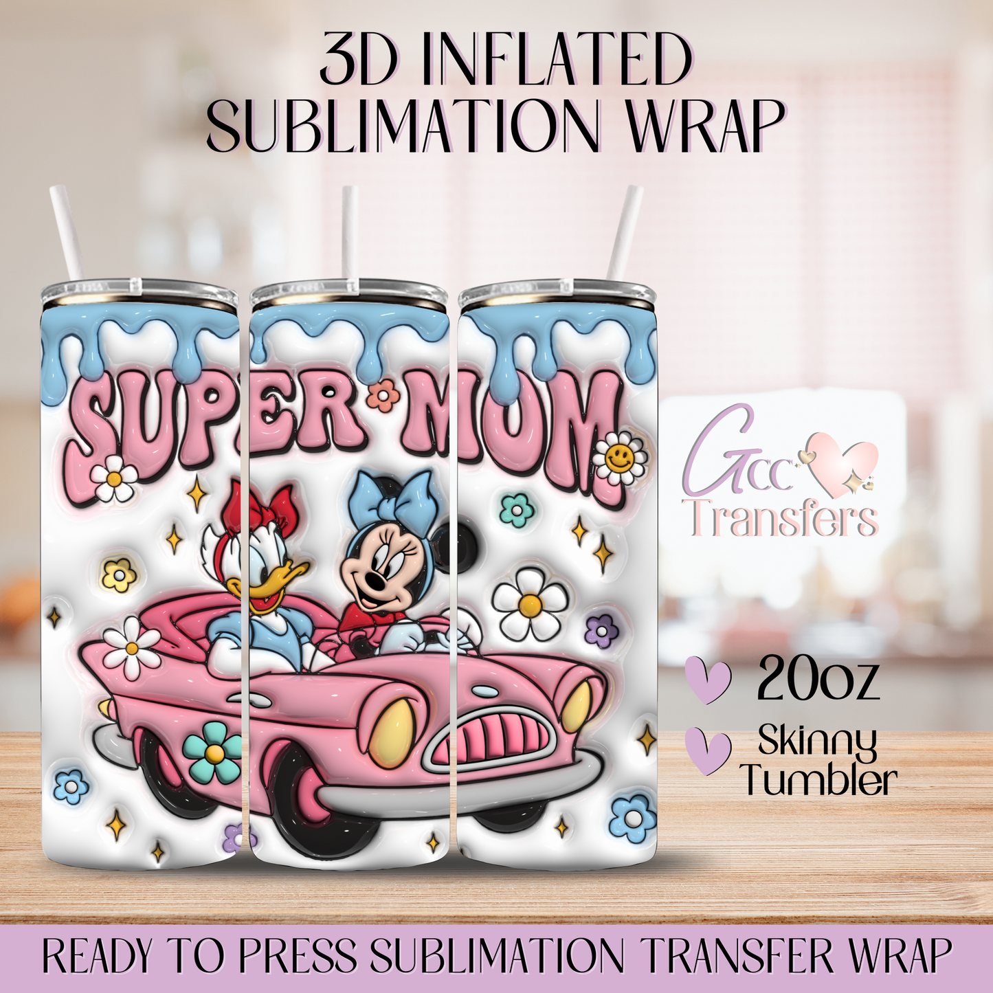 Super Mom Mice Bow Driving - 20oz 3D Inflated Sublimation Wrap